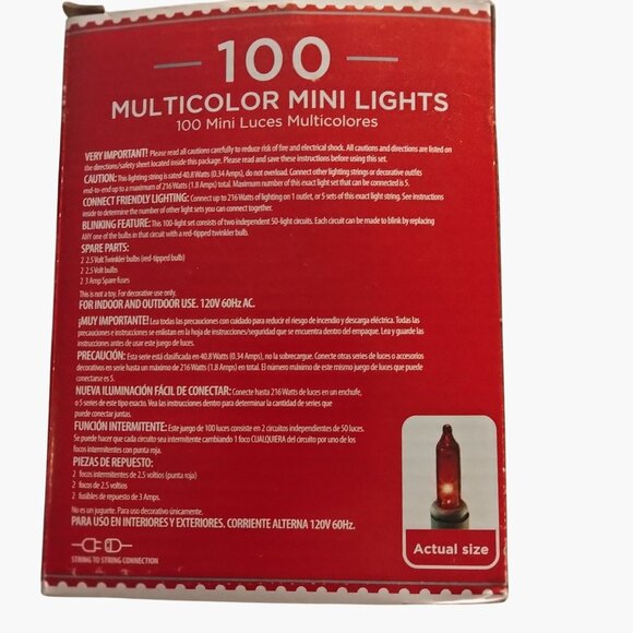 Holiday Time 100 Multicolor Mini Lights Green Wire Indoor Outdoor 23 Ft - Picture 3 of 5